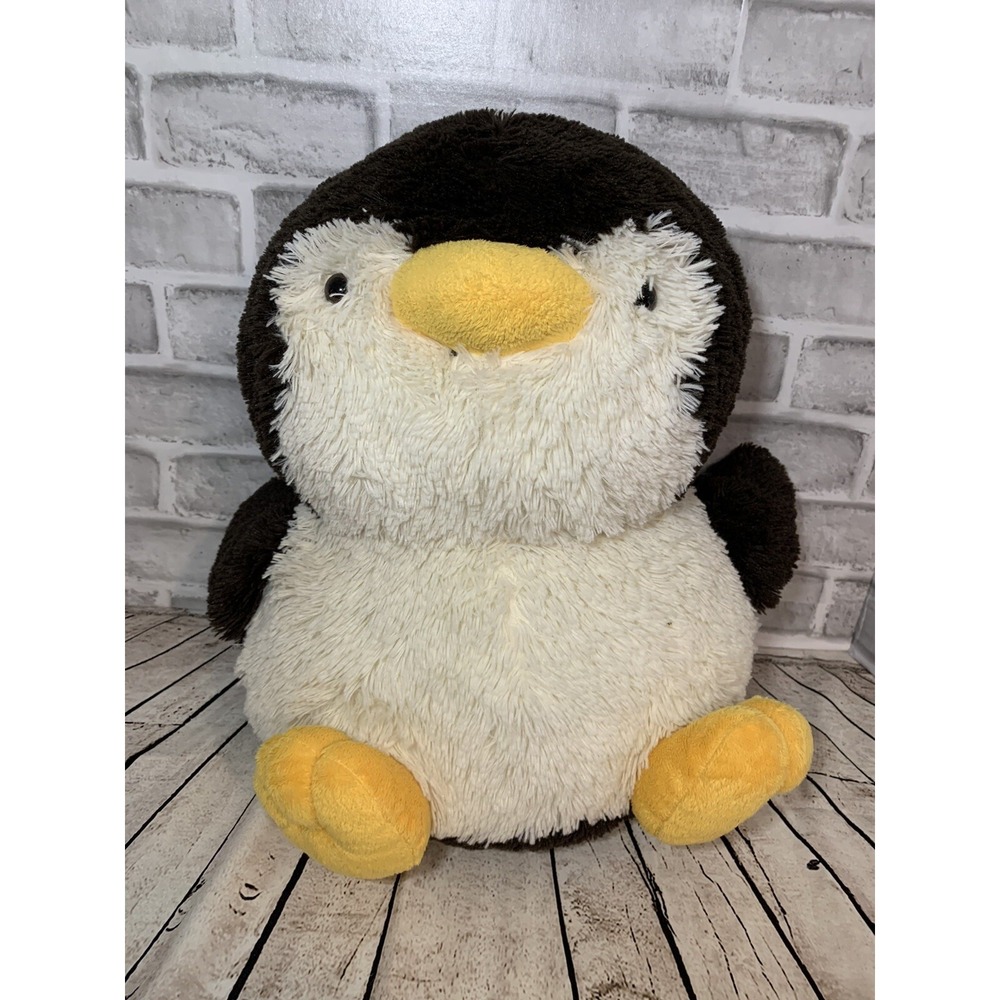Color Rich large round soft plush penguin black white sitting yellow feet